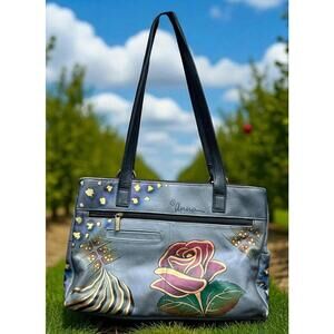 Anna by Anuschka Hand-Painted Women's Shoulder Bag with Rose Design